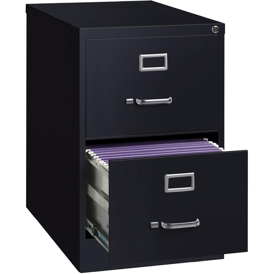 Lorell Fortress Series 26-1/2" Commercial-Grade Vertical File Cabinet - 18" x 26.5" x 28.4" - 2 x Drawer(s) for File - Legal - Vertical - Lockable, Ball-bearing Suspension, Heavy Duty - Black - Steel . Picture 7