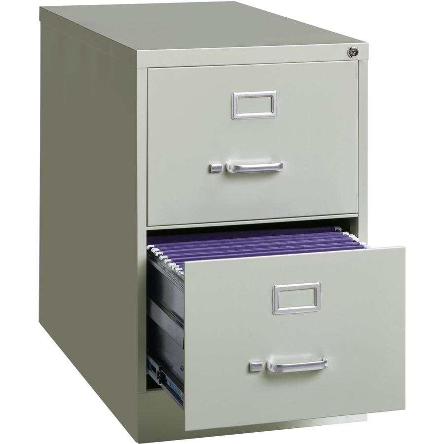 Lorell Fortress Series 26-1/2" Commercial-Grade Vertical File Cabinet - 18" x 26.5" x 28.4" - 2 x Drawer(s) for File - Legal - Vertical - Lockable, Ball-bearing Suspension, Heavy Duty - Light Gray - S. Picture 7