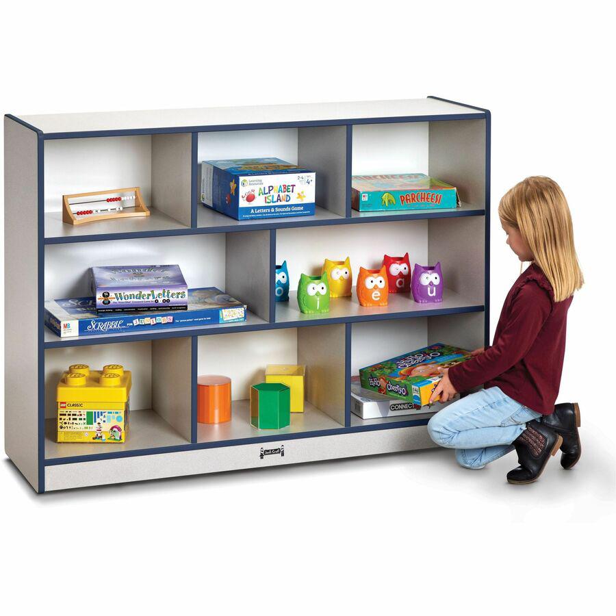 Jonti-Craft Rainbow Accents Super-size Mobile Storage - 35.5" Height x 48" Width x 15" Depth - Durable, Laminated - Navy - Hard Rubber - 1 Each. Picture 8