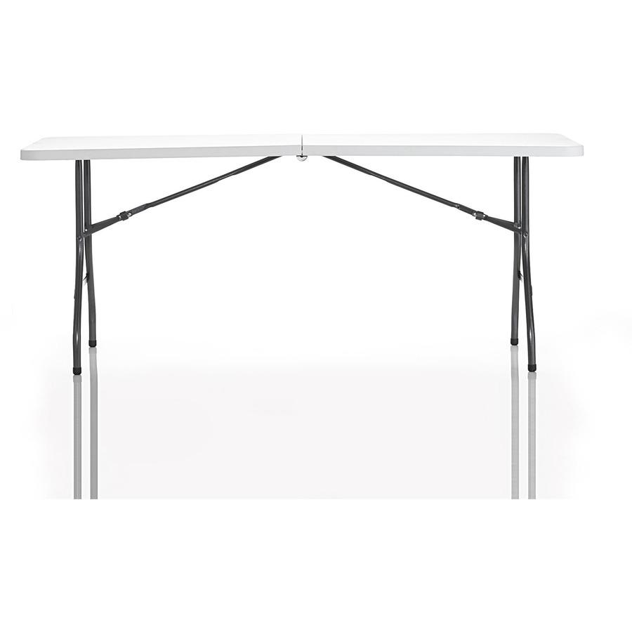 Cosco 6 foot Centerfold Blow Molded Folding Table - Rectangle Top - Folding Base - 29.63" Table Top Width x 72" Table Top Depth - 29.25" Height - White - 1 Each. Picture 15