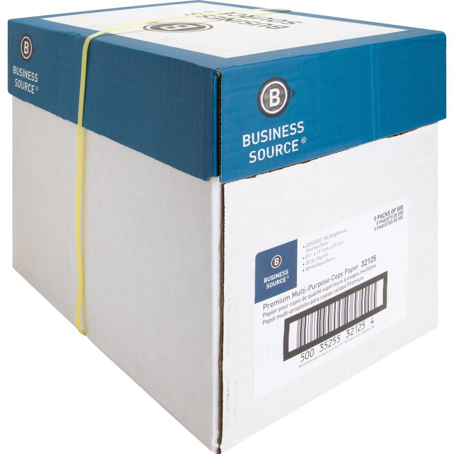 Business Source Premium Multipurpose Copy Paper - Letter - 8 1/2" x 11" - 20 lb Basis Weight - 2500 / Carton - White. Picture 6