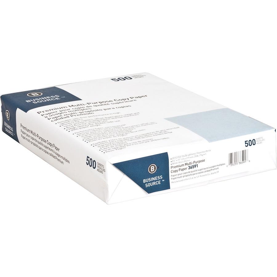 Business Source Premium Multipurpose Copy Paper - 92 Brightness - Letter - 8 1/2" x 11" - 20 lb Basis Weight - 200000 / Pallet - Acid-free - White. Picture 3