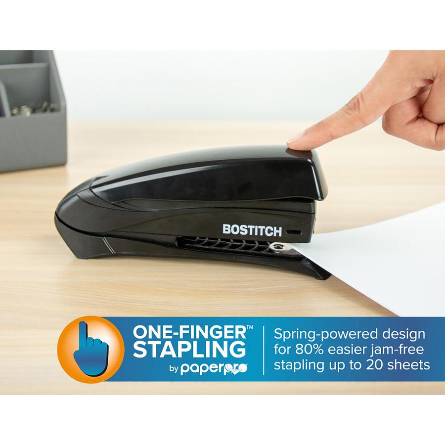 Bostitch Inspire 20 Spring-Powered Premium Desktop Stapler - 20 Sheets Capacity - 210 Staple Capacity - Full Strip - 1/4" Staple Size - 1 Each - Black. Picture 4