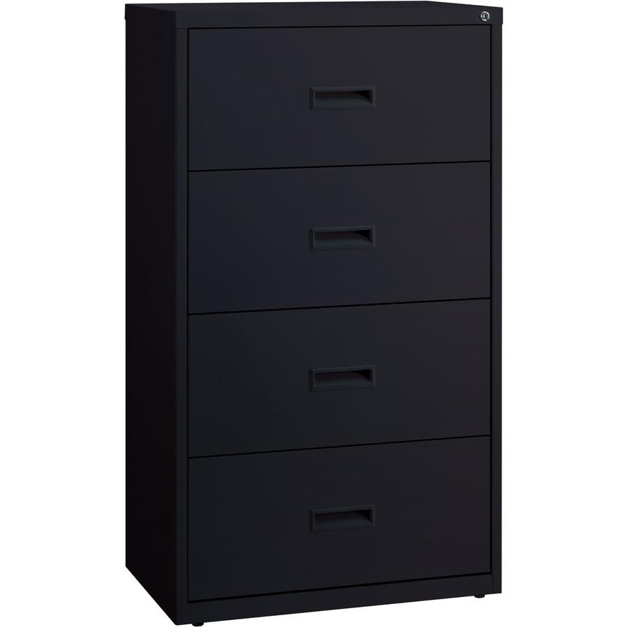 Lorell Value Lateral File - 2-Drawer - 30" x 18.6" x 52.5" - 4 x Drawer(s) for File - A4, Legal, Letter - Adjustable Glide, Ball-bearing Suspension, Label Holder - Black - Steel - Recycled. Picture 6