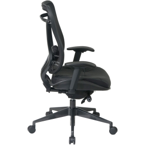 Office Star Mesh Back Executive Chair - Leather Black Seat - 5-star Base - Black - 20" Seat Width x 19" Seat Depth - 28" Width x 28.5" Depth x 44" Height. Picture 5