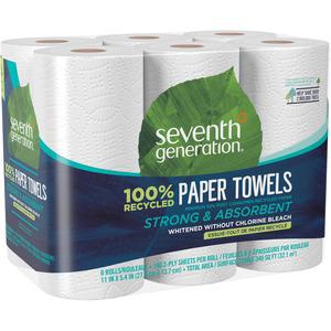 Seventh Generation 100% Recycled Paper Towels - 2 Ply - 11" x 5.40" - 140 Sheets/Roll - White - Paper - 6 / Pack. Picture 2