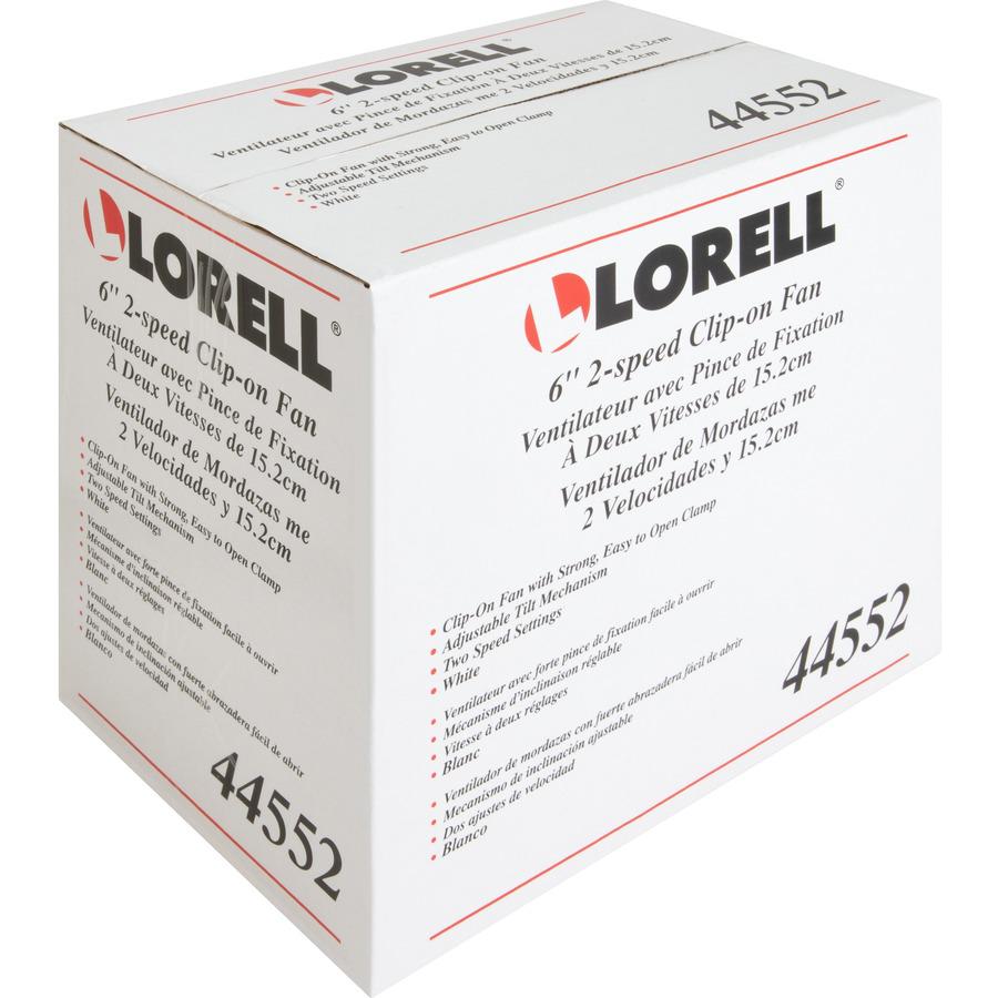 Lorell Clip-On Personal Fan - 152.4 mm Diameter - 2 Speed - Adjustable Tilt Head - 9.5" Height x 7.9" Width x 6" Depth - White. Picture 4