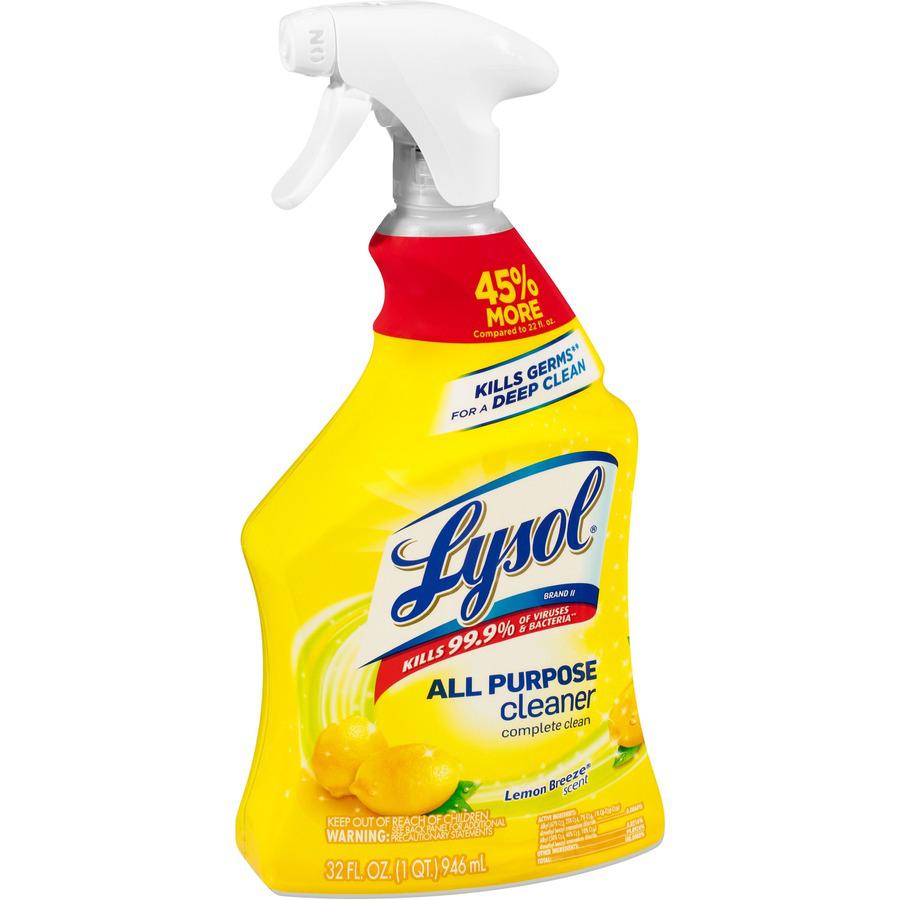 Lysol Lemon All Purpose Cleaner - Ready-To-Use - 32 fl oz (1 quart) - Lemon Breeze Scent - 1 Each - Deodorize, Disinfectant - Yellow. Picture 3