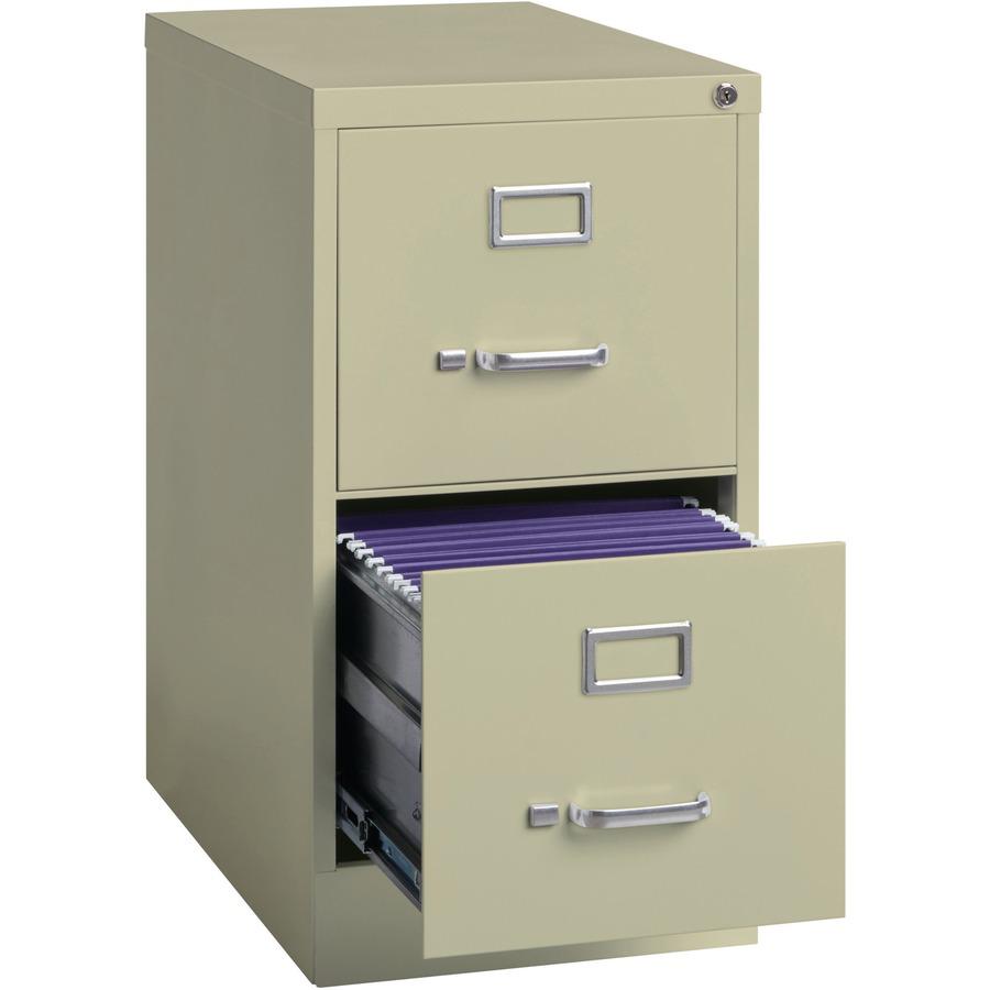 Lorell Fortress Series 22" Commercial-Grade Vertical File Cabinet - 15" x 22" x 28.4" - 2 x Drawer(s) for File - Letter - Lockable, Ball-bearing Suspension - Putty - Steel - Recycled. Picture 6