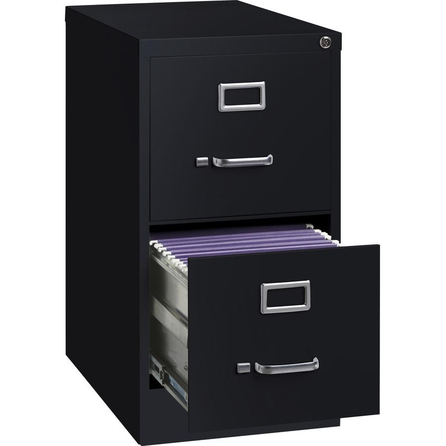 Lorell Commercial-grade Vertical File - 2-Drawer - 15" x 22" x 28.4" - 2 x Drawer(s) for File - Letter - Lockable, Ball-bearing Suspension - Black - Steel - Recycled. Picture 8