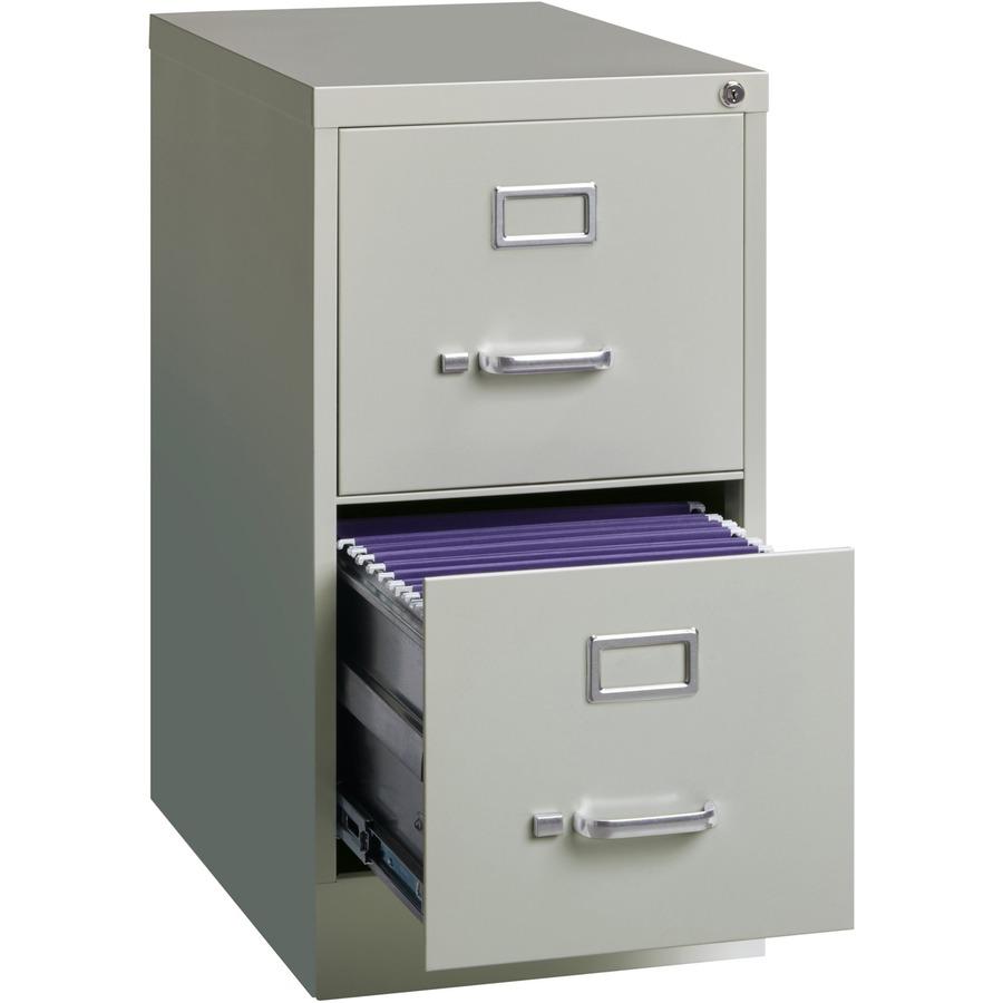Lorell Fortress Series 22" Commercial-Grade Vertical File Cabinet - 15" x 22" x 28.4" - 2 x Drawer(s) for File - Letter - Lockable, Ball-bearing Suspension - Light Gray - Steel - Recycled. Picture 8