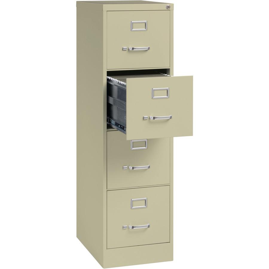 Lorell Fortress Series 22" Commercial-Grade Vertical File Cabinet - 15" x 22" x 52" - 4 x Drawer(s) for File - Letter - Lockable, Ball-bearing Suspension - Putty - Steel - Recycled. Picture 7