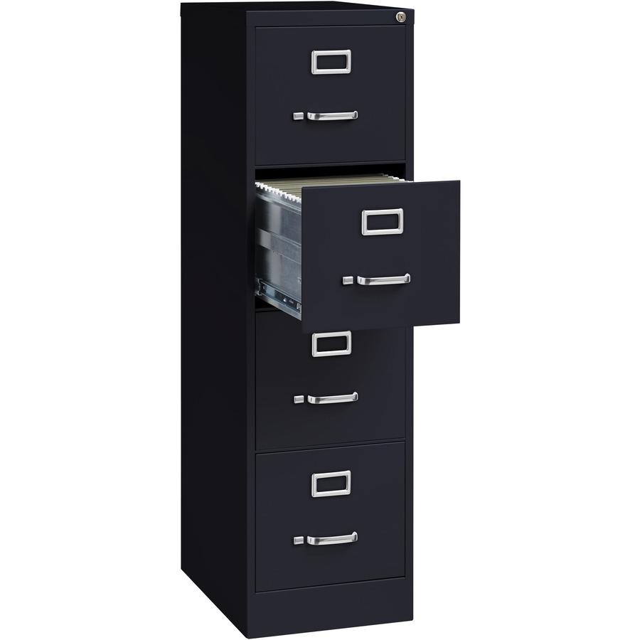 Lorell Fortress Series 22" Commercial-Grade Vertical File Cabinet - 15" x 22" x 52" - 4 x Drawer(s) for File - Letter - Lockable, Ball-bearing Suspension - Black - Steel - Recycled. Picture 8