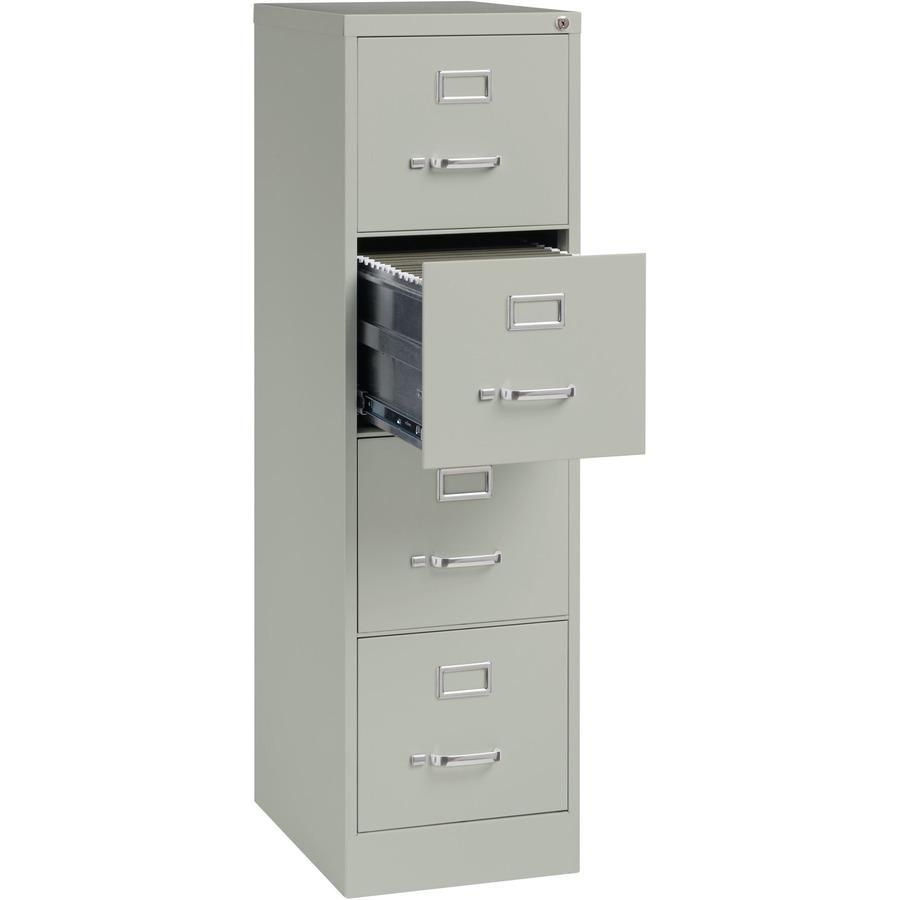 Lorell Fortress Series 22" Commercial-Grade Vertical File Cabinet - 15" x 22" x 52" - 4 x Drawer(s) for File - Letter - Lockable, Ball-bearing Suspension - Light Gray - Steel - Recycled. Picture 7