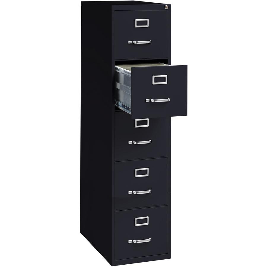 Lorell Fortress Series 26-1/2" Commercial-Grade Vertical File Cabinet - 15" x 26.5" x 61.6" - 5 x Drawer(s) for File - Letter - Vertical - Heavy Duty, Security Lock, Ball-bearing Suspension - Black - . Picture 7