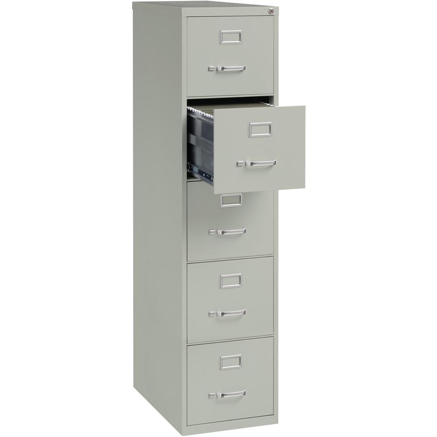 Lorell Fortress Series 26-1/2" Commercial-Grade Vertical File Cabinet - 15" x 26.5" x 61.6" - 5 x Drawer(s) for File - Letter - Vertical - Security Lock, Ball-bearing Suspension, Heavy Duty - Light Gr. Picture 7