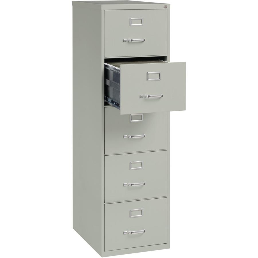 Lorell Commercial Grade Vertical File Cabinet - 5-Drawer - 18" x 26.5" x 61" - 5 x Drawer(s) for File - Legal - Vertical - Security Lock, Heavy Duty, Ball-bearing Suspension - Light Gray - Steel - Rec. Picture 7