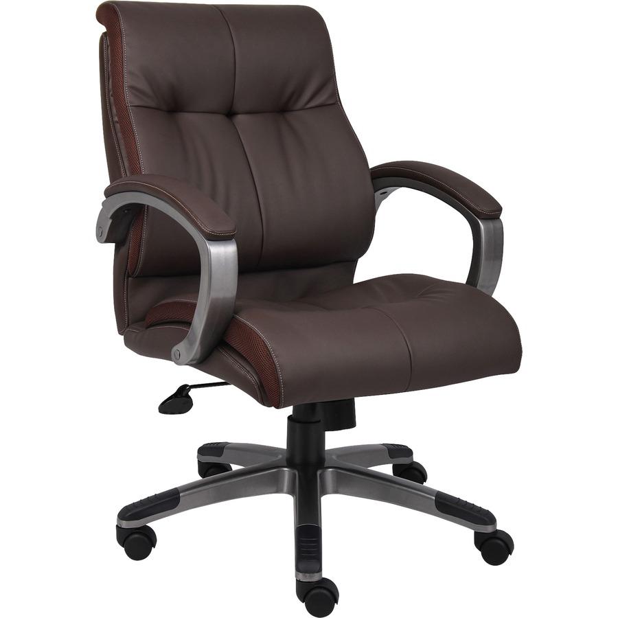 Lorell Managerial Chair - Brown Leather Seat - 5-star Base - Brown - 1 Each. Picture 4