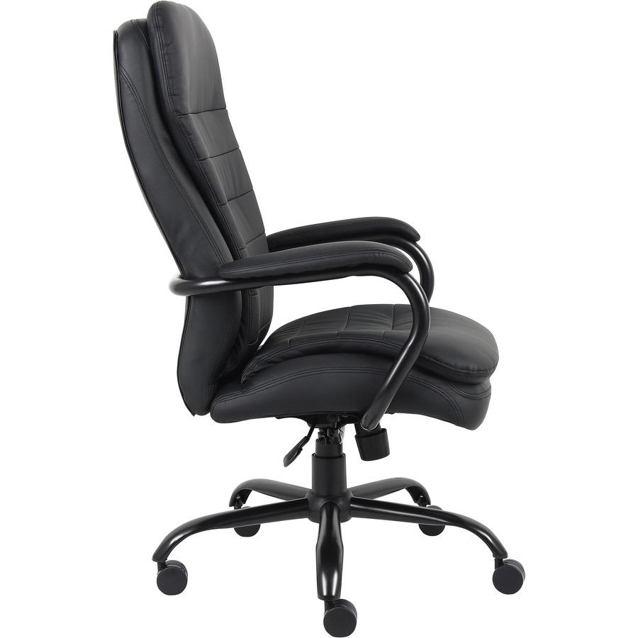 Lorell Big & Tall Double Cushion Executive High-Back Chair - Black Leather Seat - Black Leather Back - 5-star Base - Black - 1 Each. Picture 9