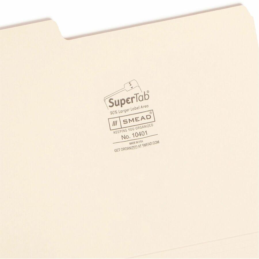 Smead SuperTab 1/3 Tab Cut Letter Recycled Top Tab File Folder - 8 1/2" x 11" - 3/4" Expansion - Top Tab Location - Assorted Position Tab Position - Manila - Manila - 10% Recycled - 50 / Box. Picture 8