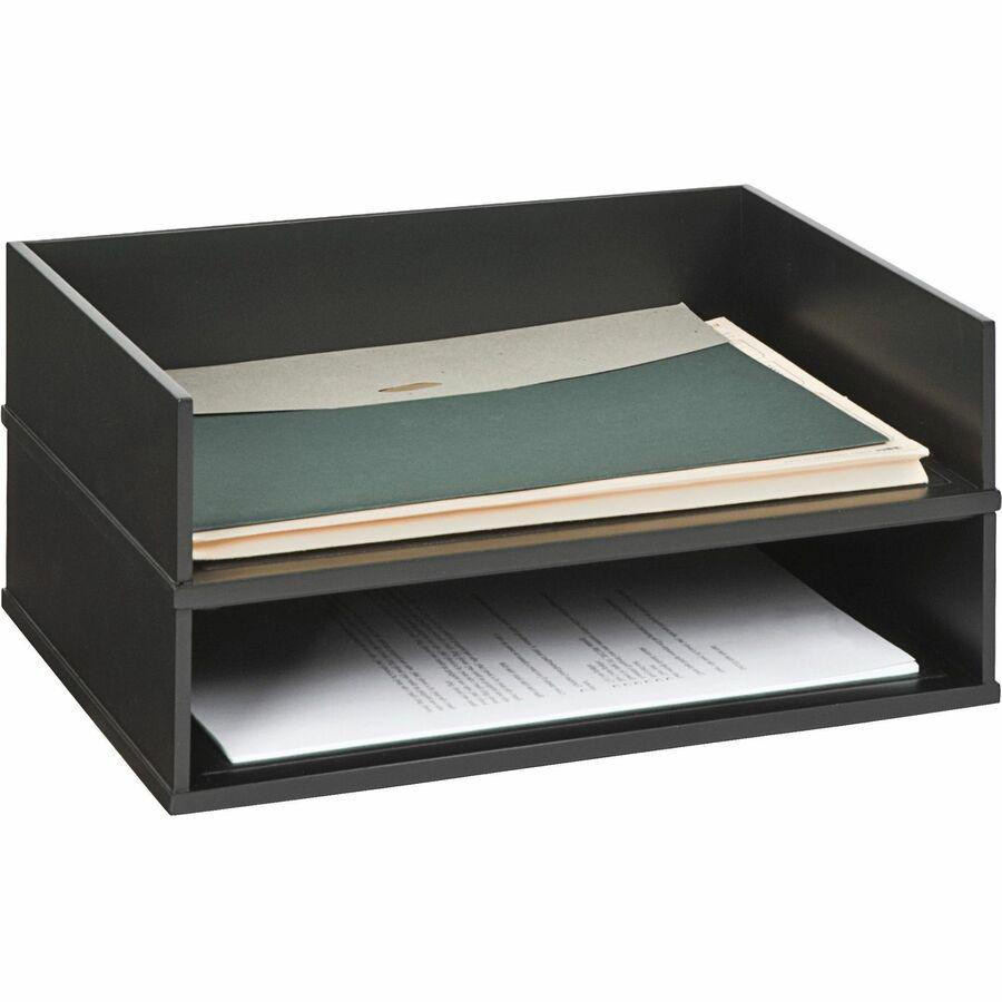 Victor 1154-5 Midnight Black Stacking Letter Tray - Desktop - Black - Wood, Faux Leather - 1Each. Picture 5