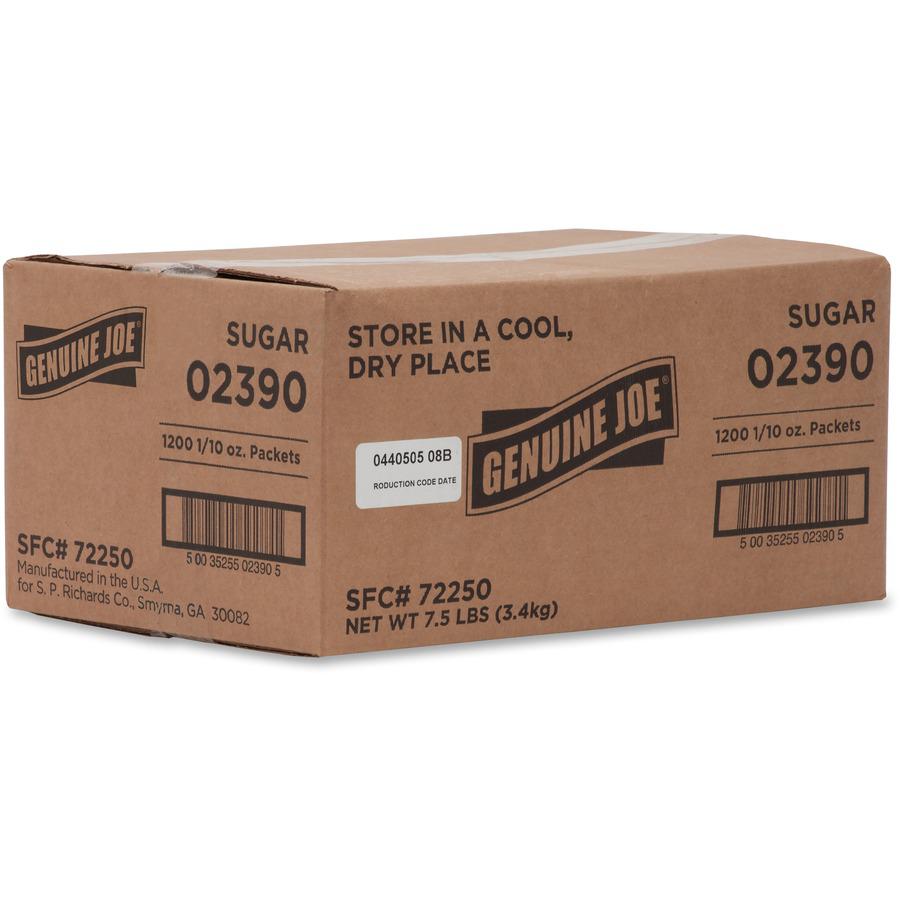 Genuine Joe Sugar Packets - Packet - 0.099 oz (2.8 g) - 1200/Box. Picture 3