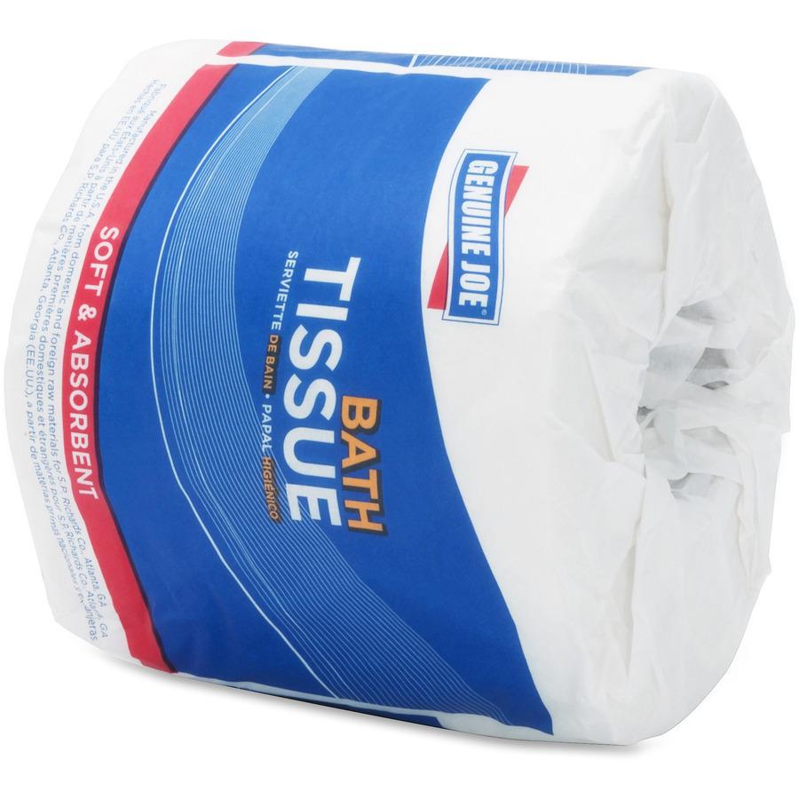 Genuine Joe Embossed Roll Bath Tissue - 2 Ply - 4" x 4" - 550 Sheets/Roll - 1.63" Core - White - 80 / Carton. Picture 6