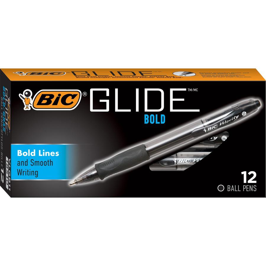 BIC Glide Bold Ball Pen - Bold Pen Point - 1.6 mm Pen Point Size - Conical Pen Point Style - Refillable - Retractable - Black - Black Barrel - 1 / Dozen. Picture 4