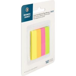 Business Source Removable Page Markers - 40 x Yellow, 40 x Green, 40 x Pink, 40 x Orange - 0.75" x 2" - Rectangle - Assorted - Removable, Repositionable, Self-adhesive - 4 / Pack. Picture 7