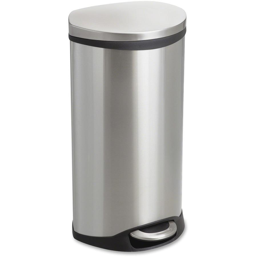 Safco Ellipse Hands Free Step-On Receptacle - 7.50 gal Capacity - 26.5" Height x 15" Width x 13.5" Depth - Steel, Plastic - Stainless Steel - 1 Each. Picture 5