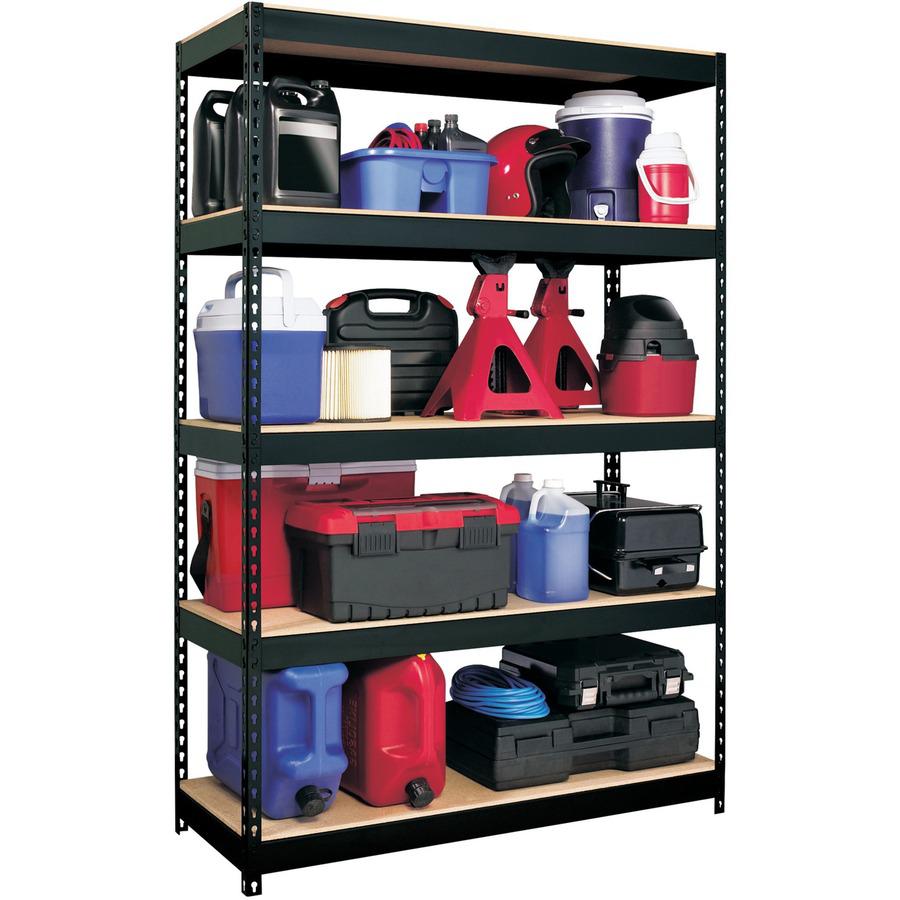 Lorell Fortress Riveted Shelving - 5 Compartment(s) - 5 Shelf(ves) - 72" Height x 48" Width x 18" Depth - Heavy Duty, Rust Resistant - 28% Recycled - Powder Coated - Black - Steel - 1 Each. Picture 6