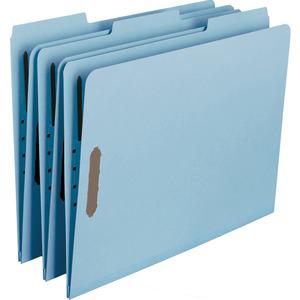 Smead 1/3 Tab Cut Letter Recycled Fastener Folder - 8 1/2" x 11" - 125 Sheet Capacity - 1" Expansion - 2 x 2K Fastener(s) - Assorted Position Tab Position - Pressboard - Blue - 100% Recycled - 25 / Bo. Picture 4