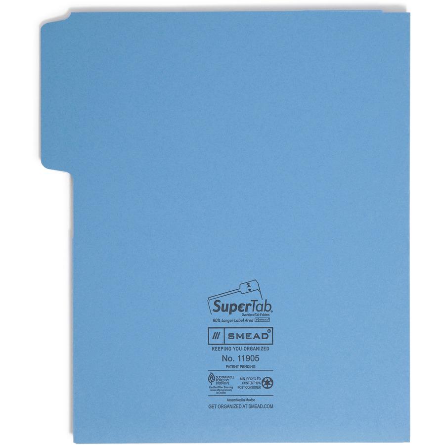 Smead SuperTab 1/3 Tab Cut Letter Recycled Top Tab File Folder - 8 1/2" x 11" - 3 Internal Pocket(s) - Blue, Red, Green, Yellow - 10% Recycled - 12 / Pack. Picture 8