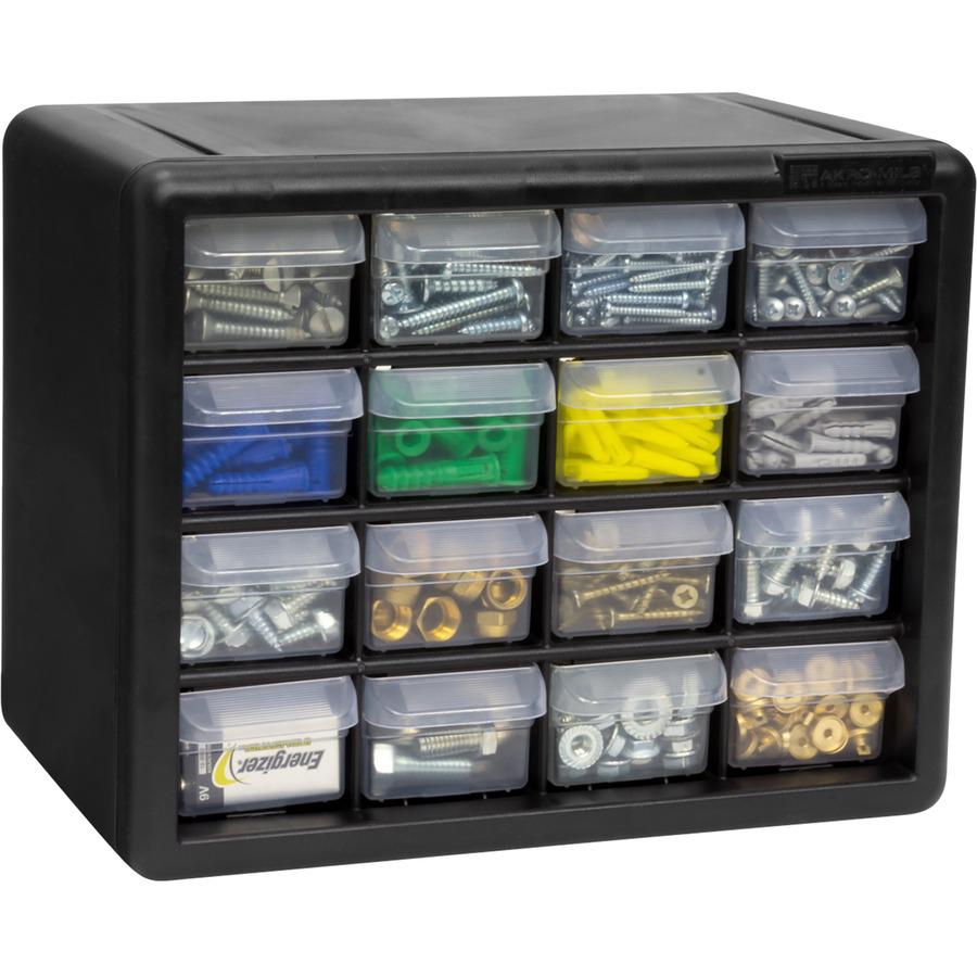 Akro-Mils 16-Drawer Plastic Storage Cabinet - 16 Drawer(s) - 8.5" Height x 6.4" Width10.5" Length%Floor - Stackable, Finger Grip, Unbreakable - Black - Polymer, Plastic - 1 Each. Picture 4