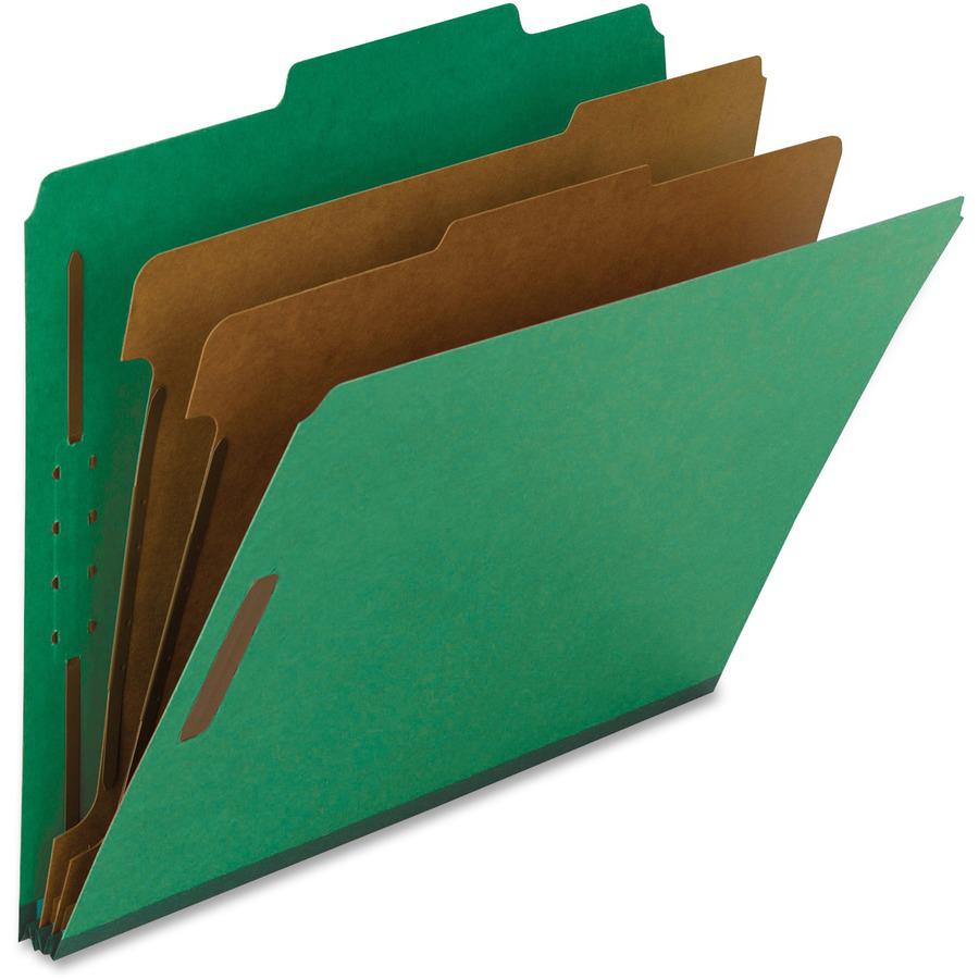 Smead 2/5 Tab Cut Letter Recycled Classification Folder - 8 1/2" x 11" - 2" Expansion - 6 x 2K Fastener(s) - Top Tab Location - Right of Center Tab Position - 2 Divider(s) - Pressboard - Green - 100% . Picture 6