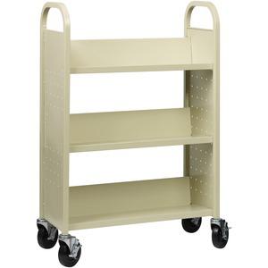 Lorell Single-sided Book Cart - 3 Shelf - 200 lb Capacity - 5" Caster Size - Steel - x 39" Width x 14" Depth x 46" Height - Putty - 1 Each. Picture 10