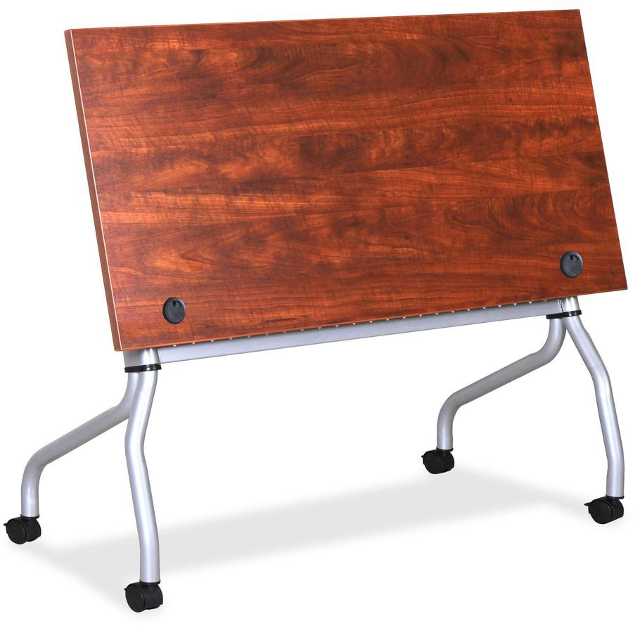 Lorell Flip Top Training Table - Rectangle Top - Four Leg Base - 4 Legs x 23.60" Table Top Width x 60" Table Top Depth - 29.50" Height x 59" Width x 23.63" Depth - Cherry - Nylon - Melamine Top Materi. Picture 8
