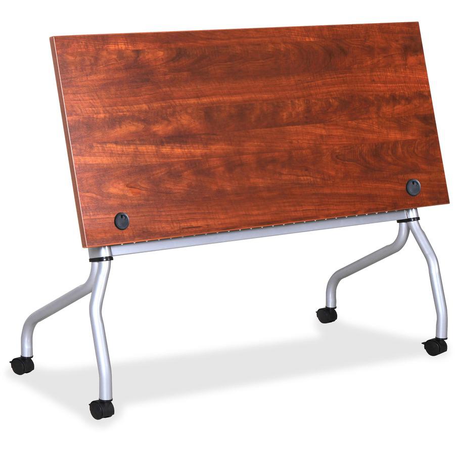 Lorell Flip Top Training Table - Rectangle Top - Four Leg Base - 4 Legs x 23.60" Table Top Width x 72" Table Top Depth - 29.50" Height x 70.88" Width x 23.63" Depth - Assembly Required - Cherry - Nylo. Picture 14