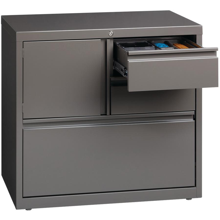 Lorell 30" Personal Storage Center Lateral File - 30" x 18.6" x 28" - 3 x Drawer(s) for File, Box - A4, Letter, Legal - Hanging Rail, Glide Suspension, Grommet, Cable Management, Interlocking, Reinfor. Picture 6