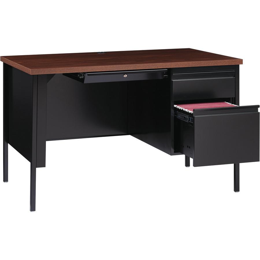 Lorell Fortress Series 48" Right Single-Pedestal Desk - Laminated Rectangle, Walnut Top - 30" Table Top Length x 48" Table Top Width x 1.13" Table Top Thickness - 29.50" Height - Assembly Required - B. Picture 10