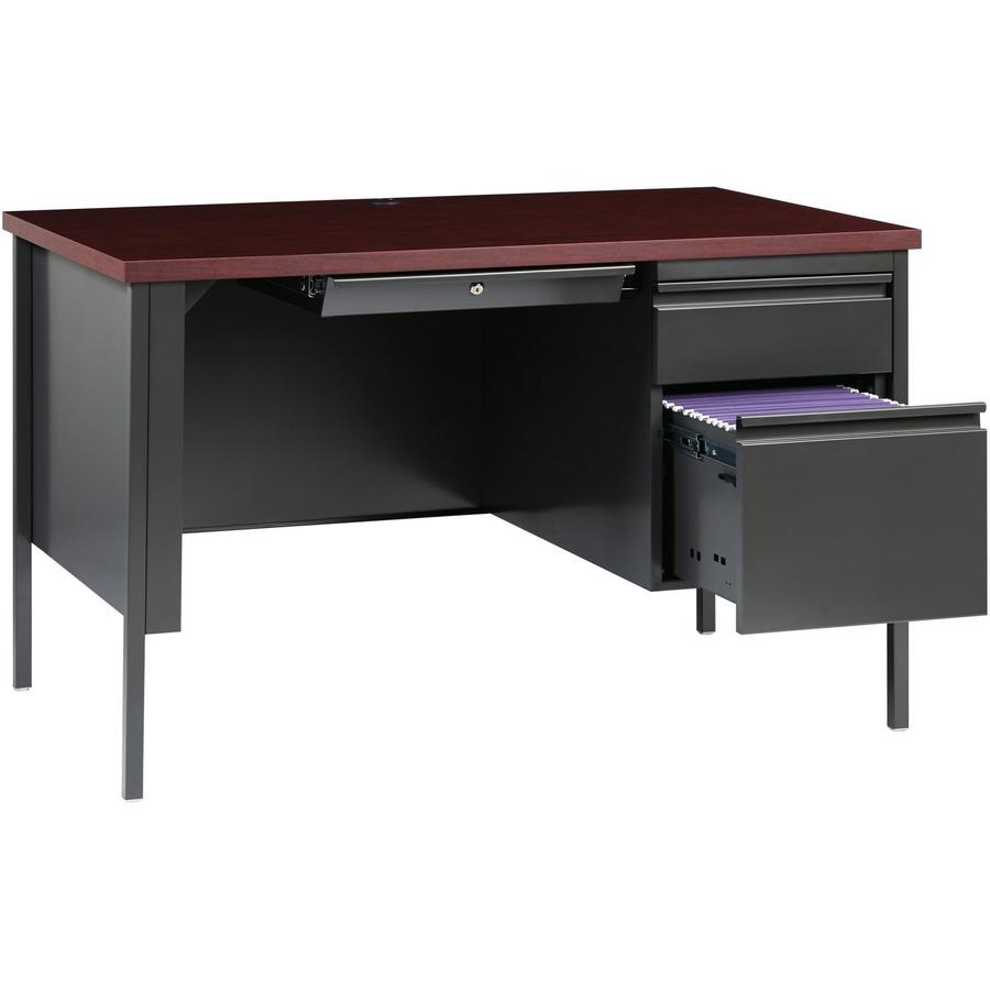 Lorell Fortress Series 48" Right Single-Pedestal Desk - Laminated Rectangle, Mahogany Top - 30" Table Top Length x 48" Table Top Width x 1.13" Table Top Thickness - 29.50" Height - Assembly Required -. Picture 7