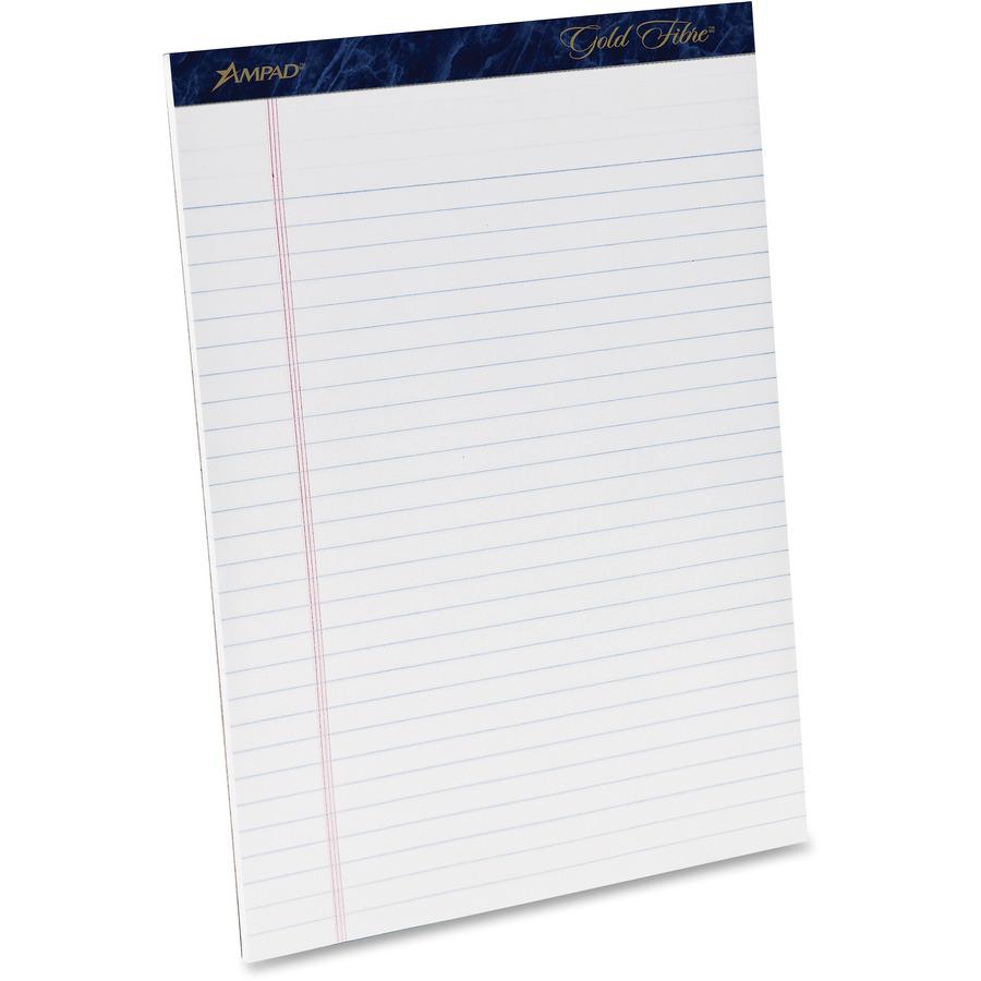TOPS Gold Fibre Ruled Perforated Writing Pads - Letter - 50 Sheets - Watermark - Stapled/Glued - Front Ruling Surface - 0.34" Ruled - Ruled - 20 lb Basis Weight - 8 1/2" x 11 3/4" - White Paper - Dark. Picture 2