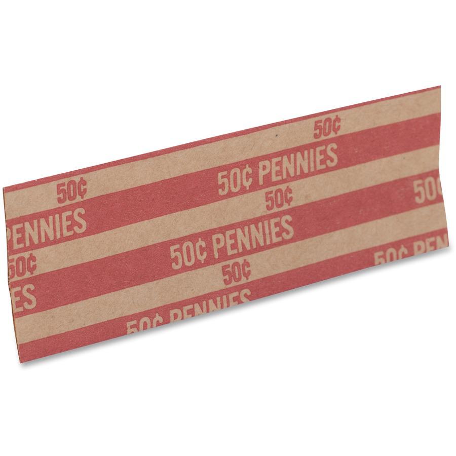 PAP-R Flat Coin Wrappers - Total $0.50 in 50 Coins of 1¢ Denomination - Heavy Duty - Paper - Red - 1000 / Box. Picture 6