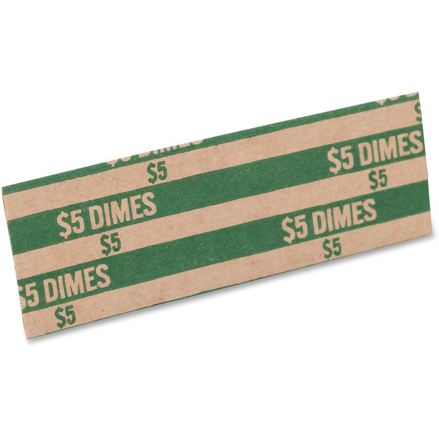 PAP-R Flat Coin Wrappers - Total $5.0 in 50 Coins of 10¢ Denomination - Heavy Duty - Paper - Green - 1000 / Box. Picture 9