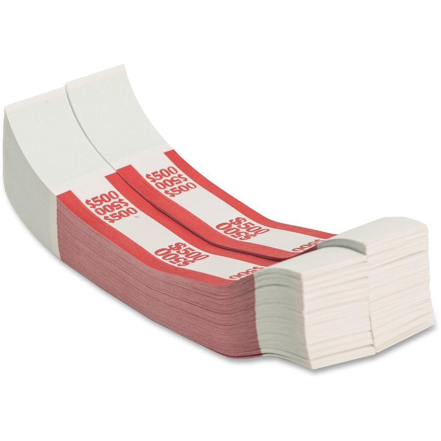 PAP-R Currency Straps - 1.25" Width - Total $500 in $5 Denomination - Self-sealing, Self-adhesive, Durable - 20 lb Basis Weight - Kraft - White, Red - 1000 / Box. Picture 2