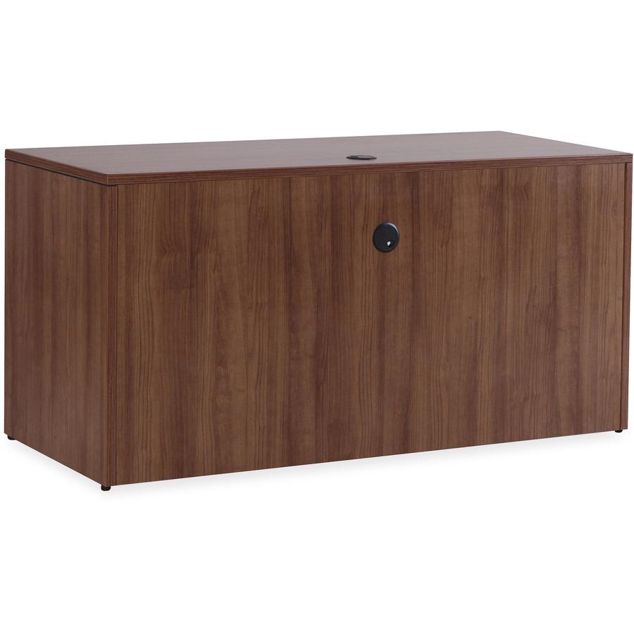 Lorell Essentials Series Credenza Shell - 70.9" x 23.6"29.5" Credenza, 1" Top, 3.8" Drawer Pull, 0.1" Edge - Walnut, Laminate Table Top - Durable, Grommet, Cord Management, Adjustable Feet - For Offic. Picture 4