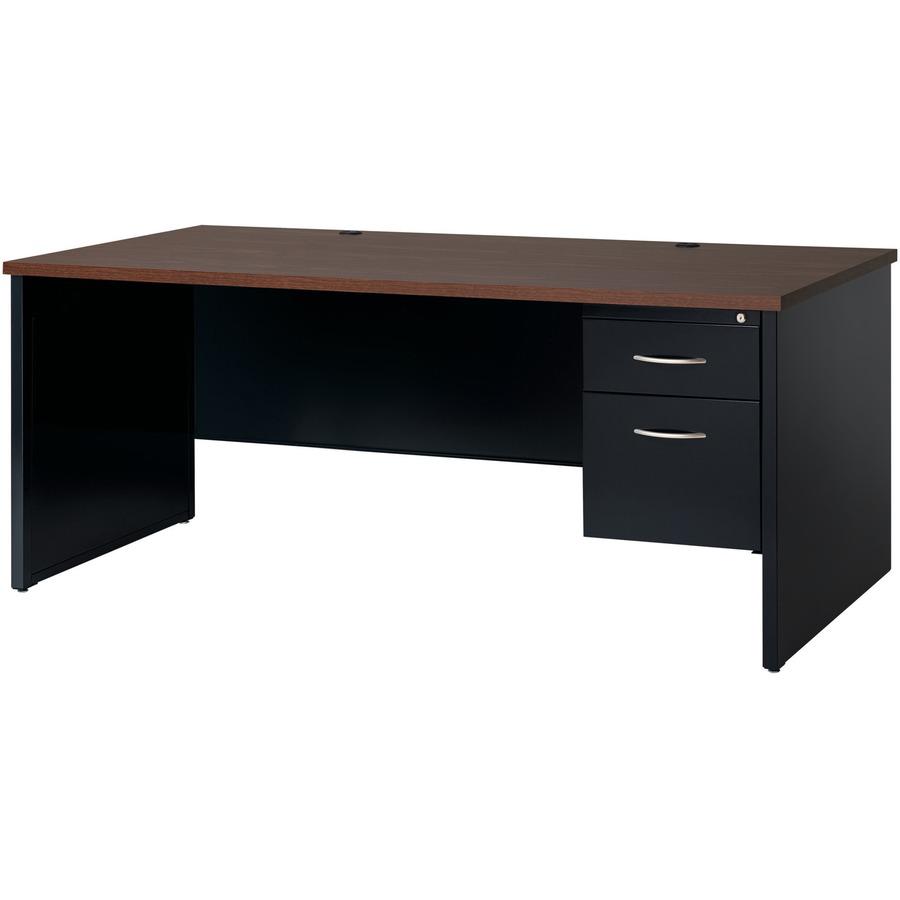 Lorell Fortress Modular Series Right-Pedestal Desk - 72" x 36" , 1.1" Top - 2 x Box, File Drawer(s) - Single Pedestal on Right Side - Material: Steel - Finish: Walnut Laminate, Black - Scratch Resista. Picture 6