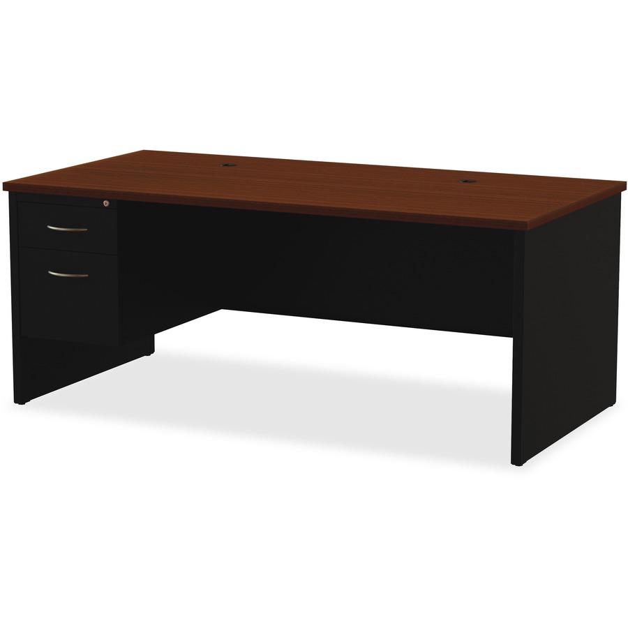 Lorell Walnut Laminate Commercial Steel Desk Series Pedestal Desk - 2-Drawer - 72" x 36" , 1.1" Top - 2 x Box, File Drawer(s) - Single Pedestal on Left Side - Material: Steel - Finish: Walnut Laminate. Picture 4