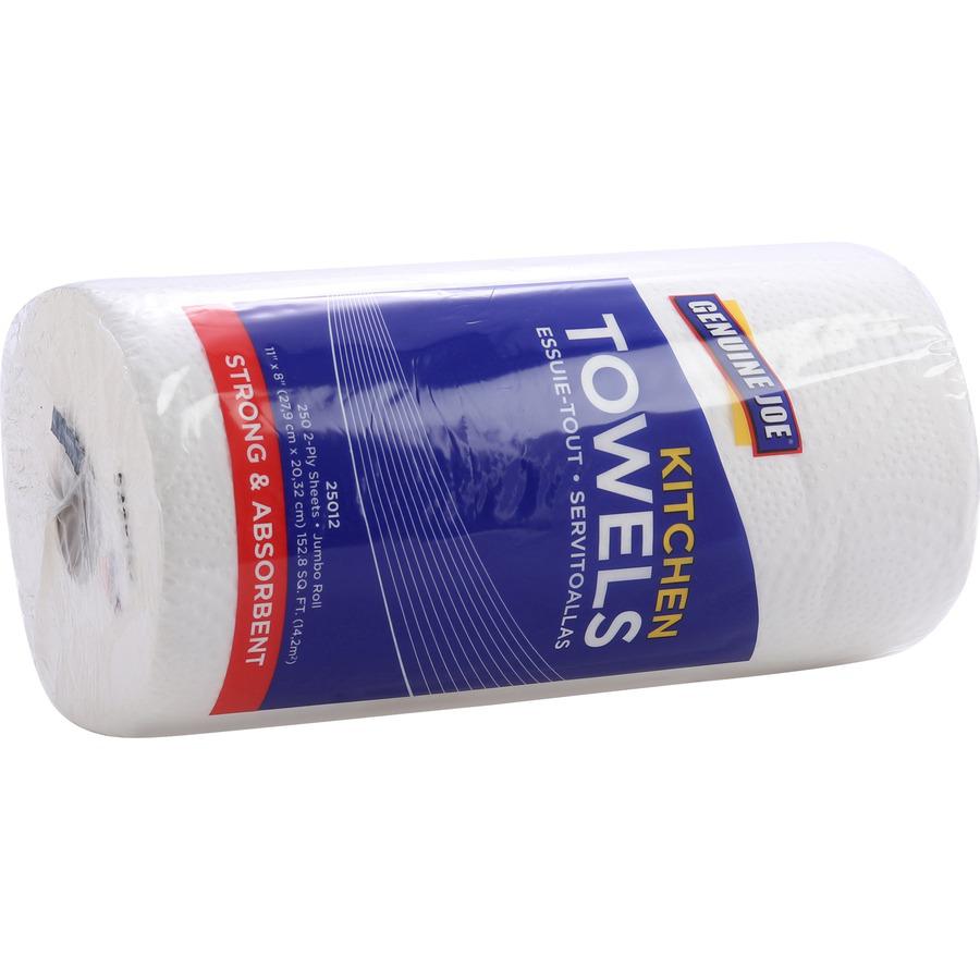 Genuine Joe Paper Towels - 2 Ply - 8" x 11" - 250 Sheets/Roll - 1.63" Core - White - Paper - 12 / Carton. Picture 12