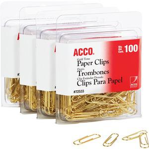 ACCO Gold Tone Paper Clips - No. 2 - 1.4" Length x 0.5" Width - 10 Sheet Capacity - for Office, Home, School, Document, Paper - Sturdy, Flex Resistant, Bend Resistant - 400 / Pack - Gold. Picture 4